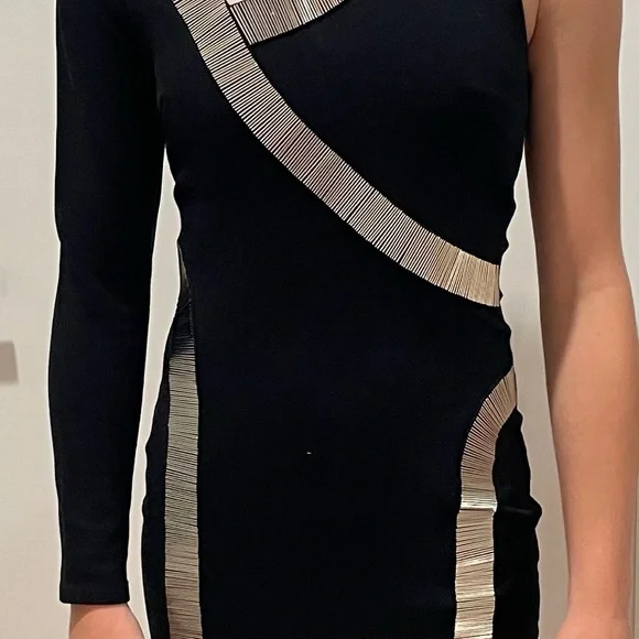 Chic Asymmetrical Black Dress with Silver Accents by Functional - Picture 5 of 6